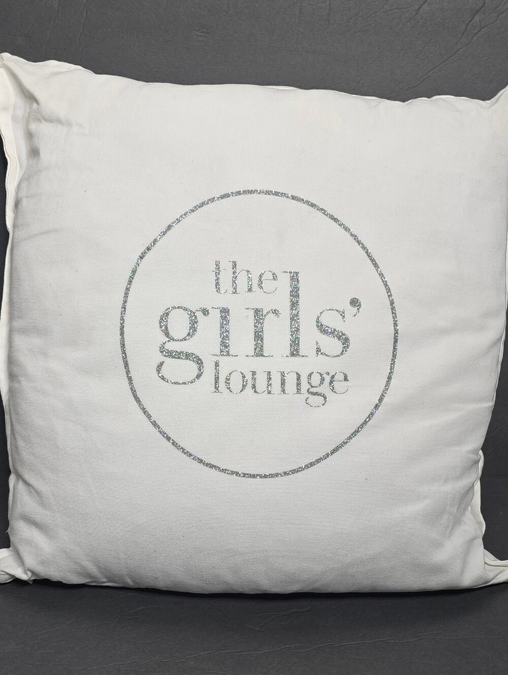The Girls Lounge White and Silver Glitter Pillow 19''x19'' Dorm Room